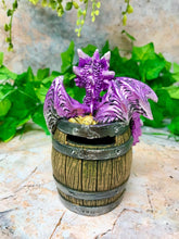 Load image into Gallery viewer, Purple Dragon in Barrel Money Box Piggy Bank Ornament Figure Dragons Collection-OsirisTradingUK
