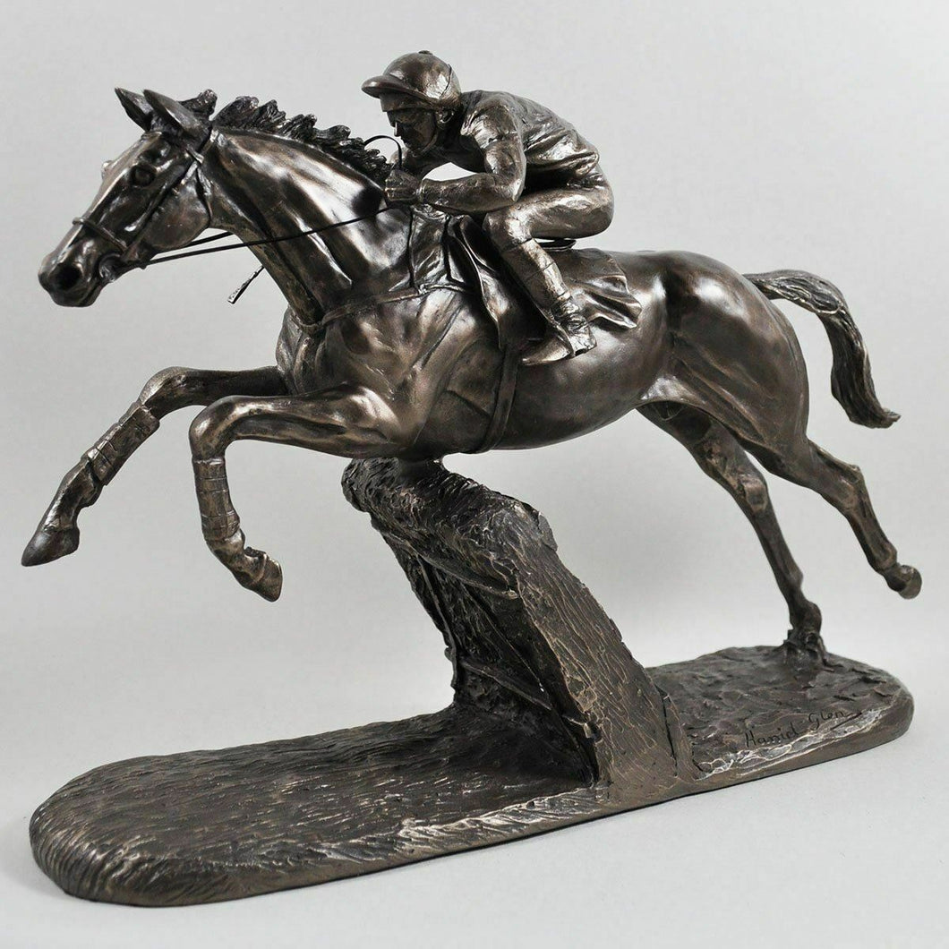 Der Hürdenläufer, Bronze, Pferderennen, Jockey, Statue, Skulptur, Reiter, Geschenk, Figur 