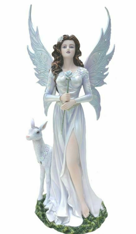 Large Fairy and White Deer Companion Sculpture Statue Mythical Creatures gift