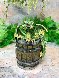 Green Dragon in Barrel Money Box Piggy Bank Ornament Figure Dragons Collection-OsirisTradingUK