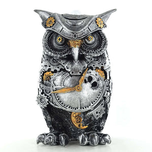 Silver Steampunk Owl Ornament Home Decoration Sculpture Statue Owls Collection