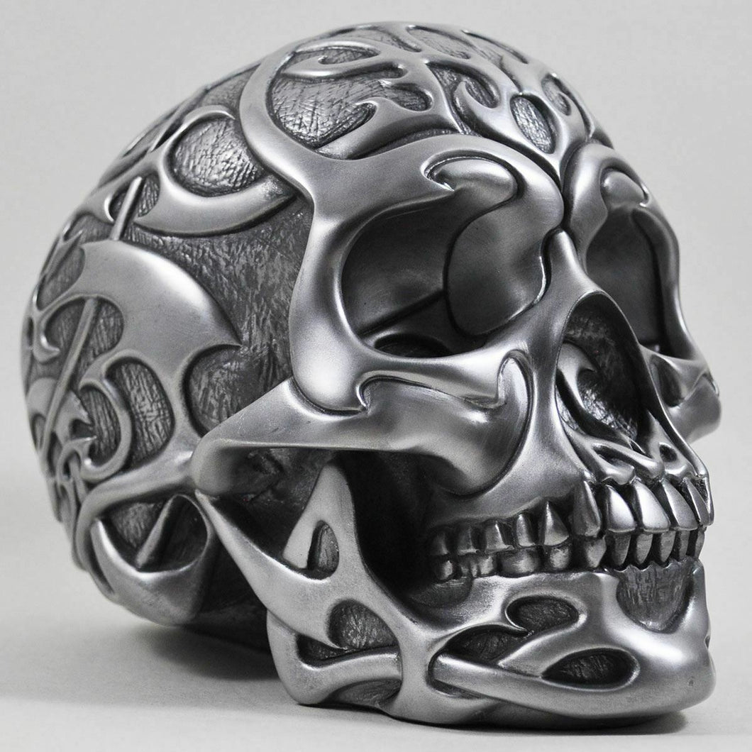 Silver Celtic Tribal Skull Sculpture Gothic Figure Ornament Wicca Pagan Altar