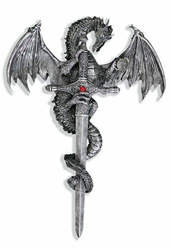 Stone Effect Dragon Wrapped Around Mystic Sword Wall Plaque Fantasy Art