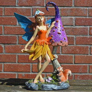 Fairy with Squirrel Garden Ornament Outdoor Decoration Pixie Sculpture Fantasy