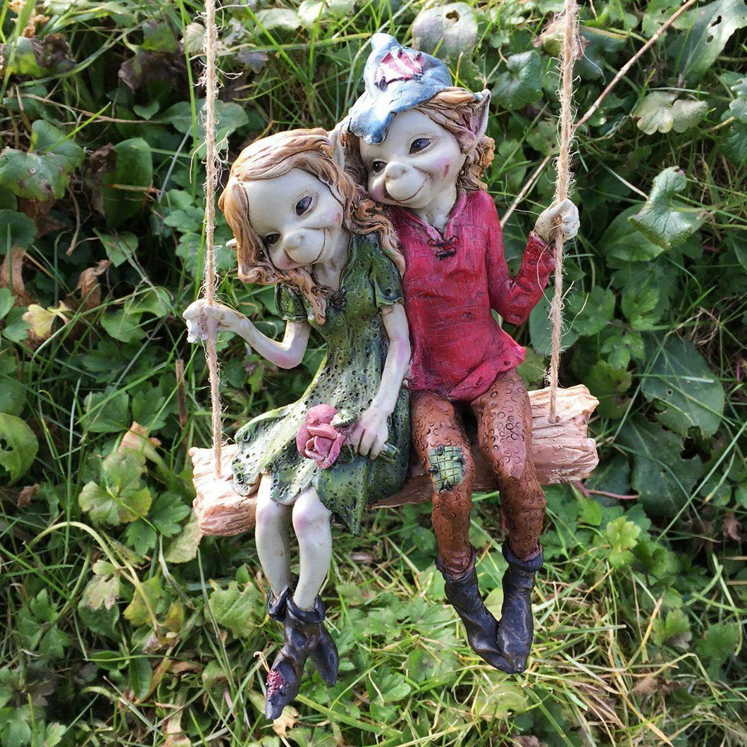 Pixie Couple Hanging Swing Garden Decoration Lawn Ornament Elf Figure Gift-OsirisTradingUK