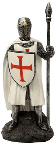 Templar Knight Standing with Spear and Shield Statue Ornament Medieval Sculpture
