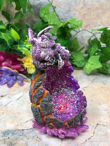 Purple Dragon Geode Guardian Statue Ornament with LED Light Dragons Collection-OsirisTradingUK