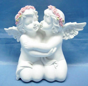Guardian Angel Figurine  Kissing Cherubs Statue Ornament Sculpture Gift