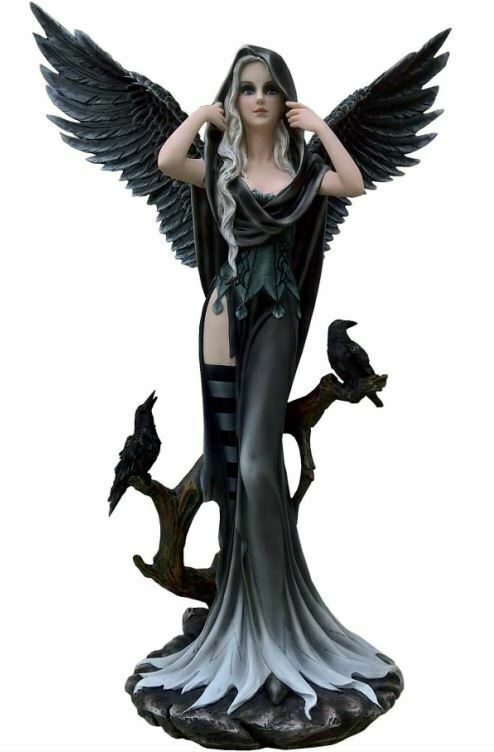 Large Dark Gothic Angel and Raven Companion Sculpture Statue Mythical Creatures