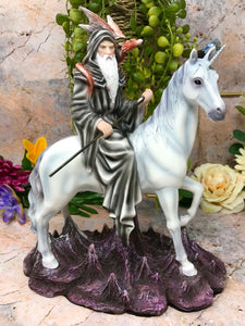 Wizard Riding Unicorn and Dragon Companion Sculpture Statue Mythical Creatures-OsirisTradingUK