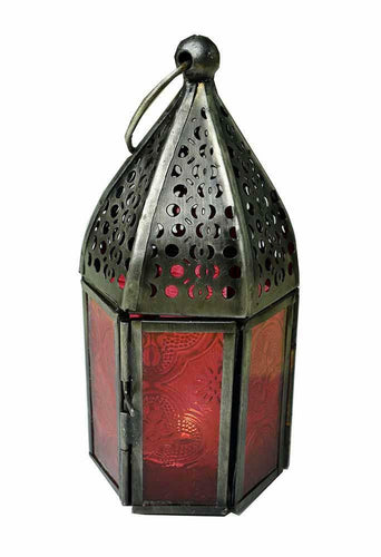 Antique Effect Moroccan Style Lantern Candle Tealight Holder Red Home Lighting-OsirisTradingUK