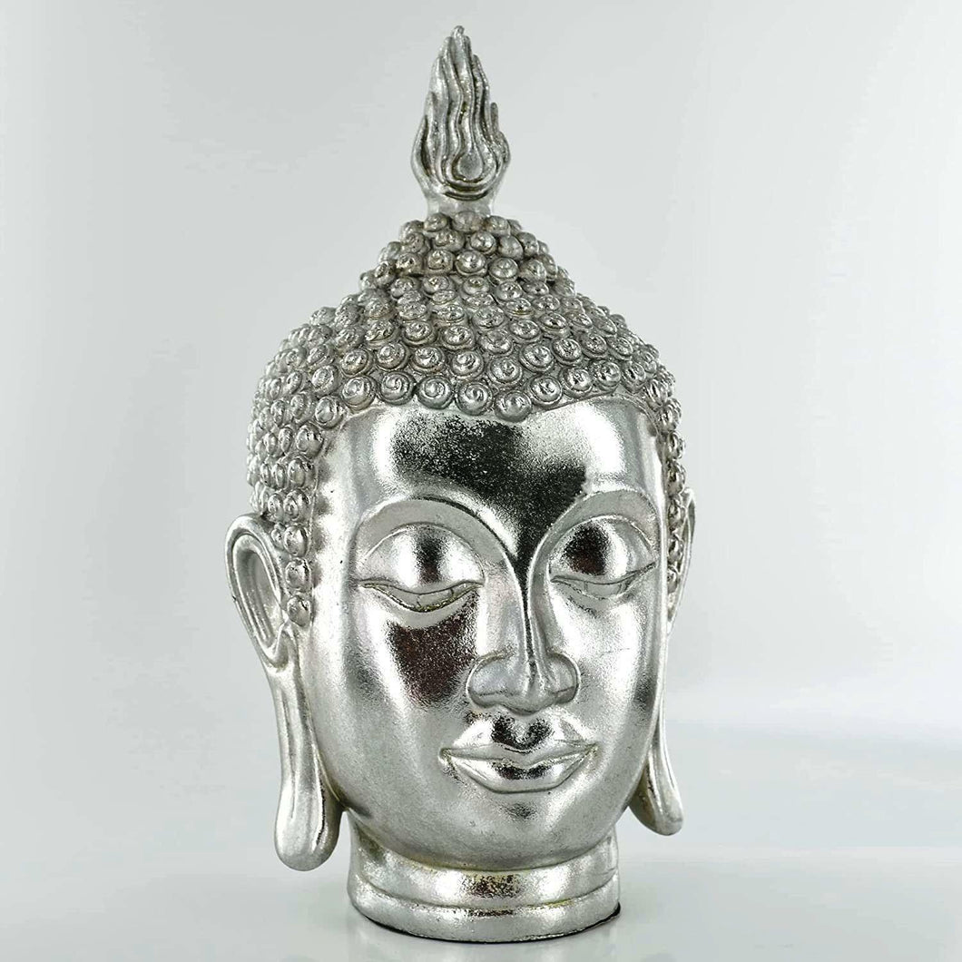 Buddha Head Antique Bust Silver Ornament Figurine Buddhism Sculpture-OsirisTradingUK