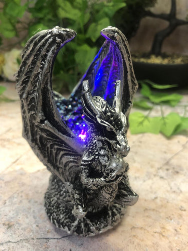 Dragon Guardian with LED Light Crystals Fantasy Sculpture Mythical Statue-OsirisTradingUK