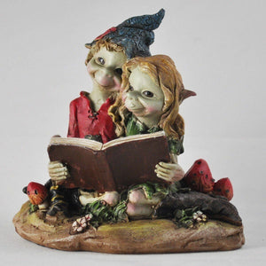 Pixie Reading Garden Ornament Sculpture Figurine Elf Fairy Lawn Decoration Gift