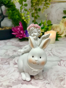 Cherub Riding Bunny Rabbit Figurines Cherubs Collection Angel Easter Ornaments-Home, Furniture & DIY:Home Décor:Sculptures & Figurines-OsirisTradingUK