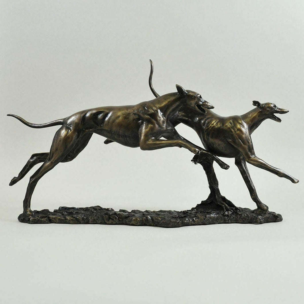 Bronze Effect Racing Greyhounds Sculpture Dogs Gifts Statues Ornament Figures