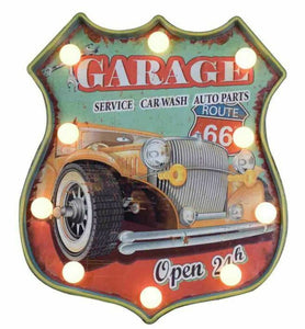 Vintage Metal 3D LED Logo Sign Route 66 Garage Motorcycle Man Cave Wall Plaque