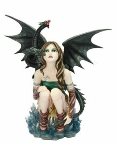 Large Dark Gothic Fairy and Dragon Companion Sculpture Statue Mythical Creatures