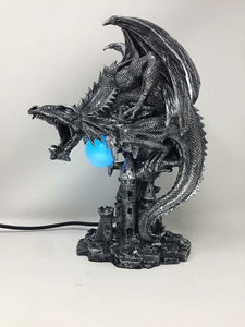 Silver Dragon Light Lamp Ornament Fantasy Dragons Art Sculpture Statue Ornament