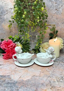 Pair of Guardian Angel Figurine Cherubs in Tea Cups Statue Ornament Sculpture-Collectables:Fantasy, Myth & Magic:Mythical Creatures:Angels-OsirisTradingUK