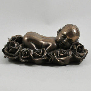 BABY ON ROSES BRONZE SCULPTURE FIGURINE BABIES STATUE ORNAMENT GIFT
