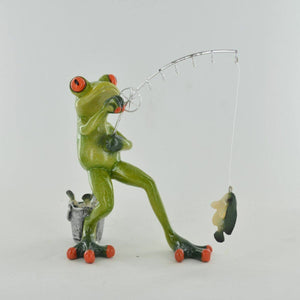 Comical Frogs Ornament Fishing Figurine Home Gift Decoration