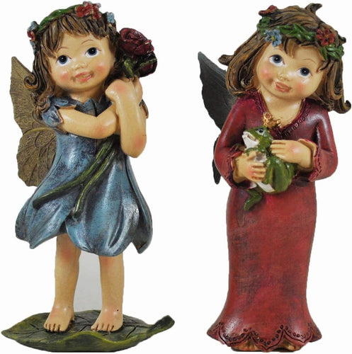 Pair of Small Flower Fairies Garden Ornaments Pixie Elf Fantasy Figurines-OsirisTradingUK