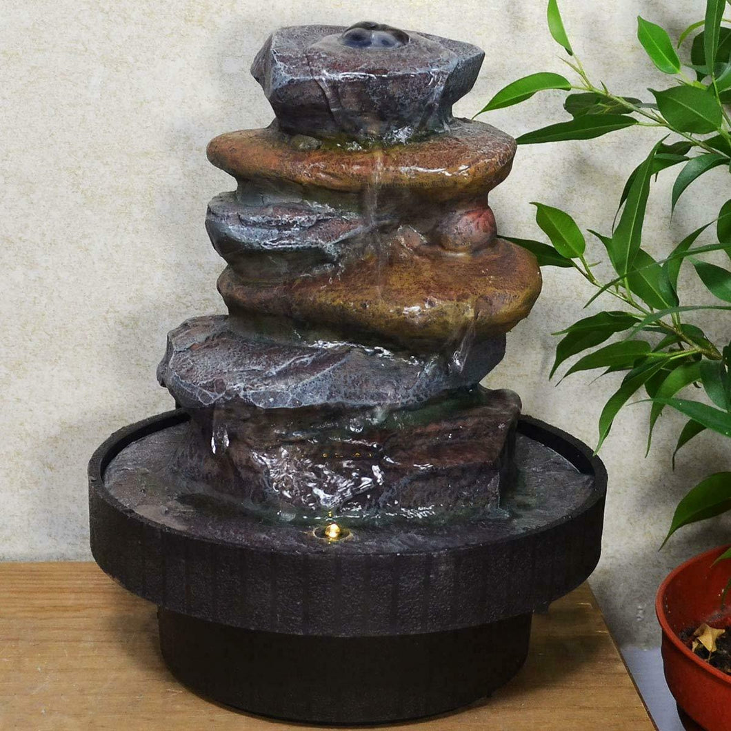 Indoor Stone Tower Water Fountain Cascade Feature Waterfall Ornament with Light