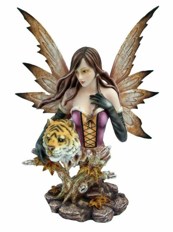 Large Fairy Bust and Tiger Companion Sculpture Statue Mythical Creatures Figure