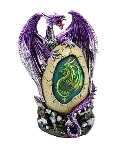 Figurine décorative à lumière LED changeante de couleur représentant un œuf de dragon violet améthyste