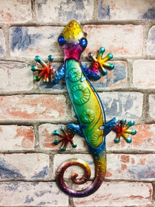 Lizard Metal Wall Colourful Gecko Indoor Outdoor Garden Art Wall Sculptures
