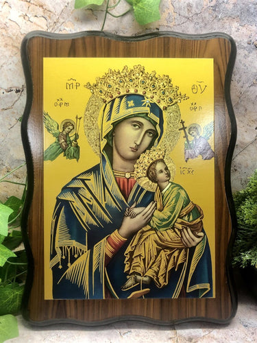 Wooden Picture Our Lady of Perpetual Help Virgin Mary Religious Wall Decor-OsirisTradingUK