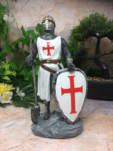 Templar Knight Standing with Axe and Shield Statue Ornament Medieval Sculpture-OsirisTradingUK