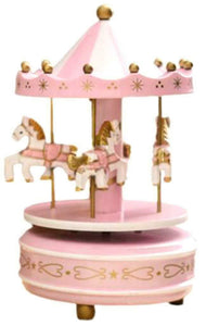 Wind up Musical Horses Carousel Music Box Merry-Go-Round Pink
