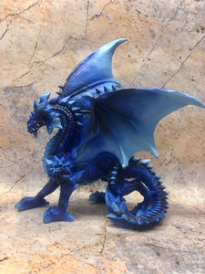 Fierce Blue Dragon Statue Gothic Dragons Collection Fantasy Sculpture Ornament-OsirisTradingUK