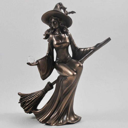 Bronze Witch Broom Sculpture Pagan Gift Wicca Ornament Witchcraft Altar Figure-OsirisTradingUK