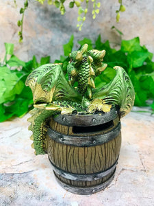 Green Dragon in Barrel Money Box Piggy Bank Ornament Figure Dragons Collection-OsirisTradingUK