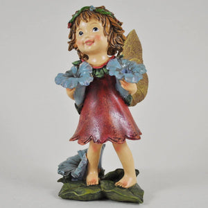 Flower Fairy Holding Blue Flowers Small Garden Ornament Pixie Elf Fantasy H15cm-OsirisTradingUK