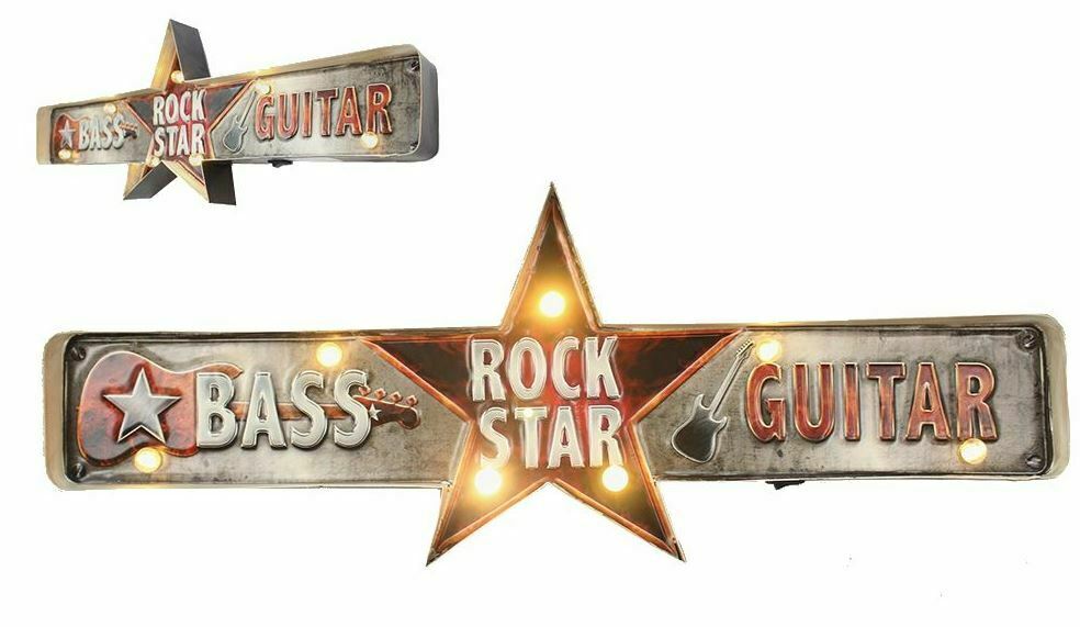 Vintage Metal 3D LED Bass Music Rock Guitar Music Logo Sign Man Cave Wall Plaque