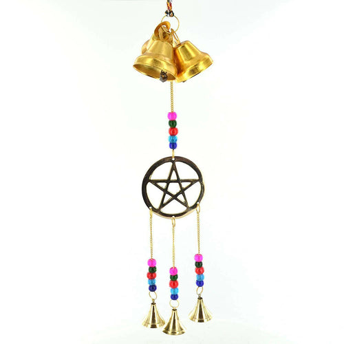 Pentagram Brass Windchime Pagan Garden Ornament Wiccan Celtic Decoration-OsirisTradingUK