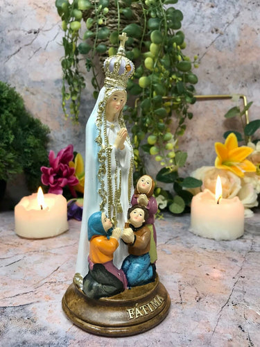 Blessed Virgin Mary Sculpture Our Lady of Fatima with Children Statue Ornament-OsirisTradingUK