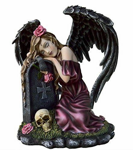Dark Gothic Angel Holding Rose Figurine Ornament Romantic Sculpture Fairy Figure