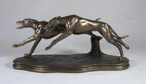 PAIR OF RUNNING GREYHOUNDS Cold Cast BRONZE EFFECT SCULPTURE Statue