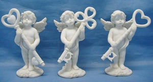 Set of Three Guardian Angel Figurine Cherubs Holding Key to the Heart Sculpture