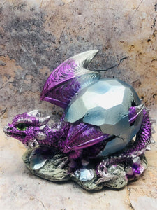 Purple Dragon Hatchling Figurine Fantasy Art Collection Mythical Sculpture