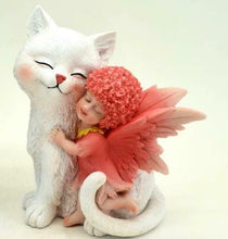 Laden Sie das Bild in den Galerie-Viewer, Adorable Fairy with White Cat Companion Sculpture Figurine Fantasy Fairies-OsirisTradingUK
