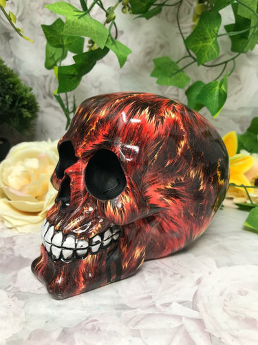 Novelty Fire Skull Ornament Figure Skulls Collection Sculpture Gothic Decor-OsirisTradingUK