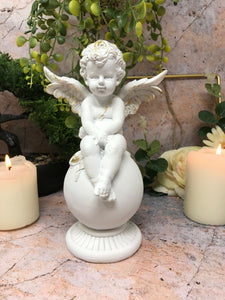 Guardian Angel Figurine Cherub Resting on Sphere Statue Ornament Sculpture Gift-Collectables:Fantasy, Myth & Magic:Mythical Creatures:Angels-OsirisTradingUK