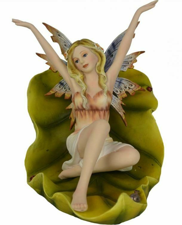 Fairy Resting on Leaf Figurine Fantasy Fairies Figure Mythical Sculpture Gift