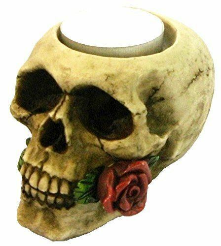 Gothic Skull With Rose Candle Holder Figurine Ornament-OsirisTradingUK
